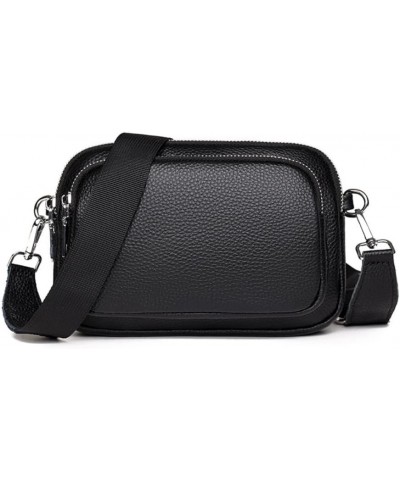 Genuine Leather Crossbody Bag for Women Small Size Casual Handbag Zipper Closure Black $17.58 Totes