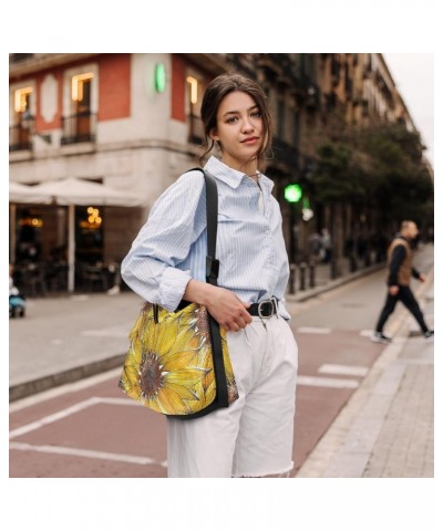 Watercolor Sunflower Floral Retro Womens Tote Bag Leather Shoulder Bag For Women Men Large Hobo Cross Body Bags Handbag $17.3...