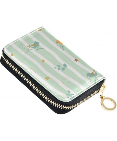 Spring Birds Animal Stripe Slim Card Organizer Wallet Womens Riskfree RFID Wallet Leather Zipper Money Organizers for Travel ...