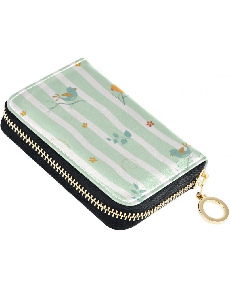 Spring Birds Animal Stripe Slim Card Organizer Wallet Womens Riskfree RFID Wallet Leather Zipper Money Organizers for Travel ...