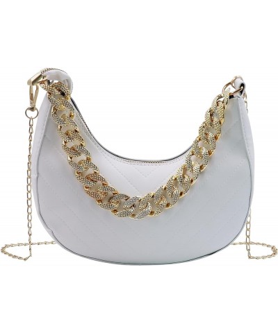 Chain Shoulder Bag for Women Vegan Leather Hobo Handbag Trendy Crossbody Saddle Bags Tote Casual Clutch Purses White $10.12 H...