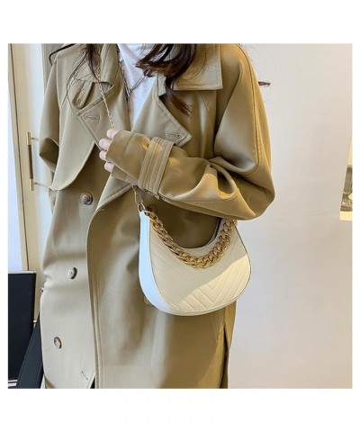 Chain Shoulder Bag for Women Vegan Leather Hobo Handbag Trendy Crossbody Saddle Bags Tote Casual Clutch Purses White $10.12 H...