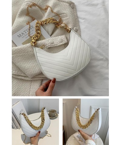 Chain Shoulder Bag for Women Vegan Leather Hobo Handbag Trendy Crossbody Saddle Bags Tote Casual Clutch Purses White $10.12 H...