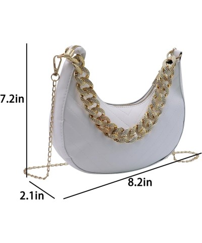 Chain Shoulder Bag for Women Vegan Leather Hobo Handbag Trendy Crossbody Saddle Bags Tote Casual Clutch Purses White $10.12 H...