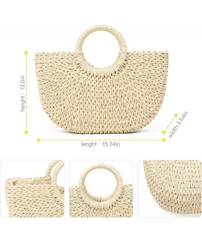 Summer Straw Beach Tote Bag Handmade Large Straw Tote Handbag Women's Handbags And Free Silk Scarves Beige $13.24 Shoulder Bags