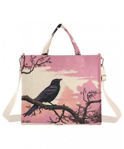 Corduroy Tote Bag Bird Sitting Tree Cross Body Bag for Women Casual with Magnetic Clasp $18.23 Totes