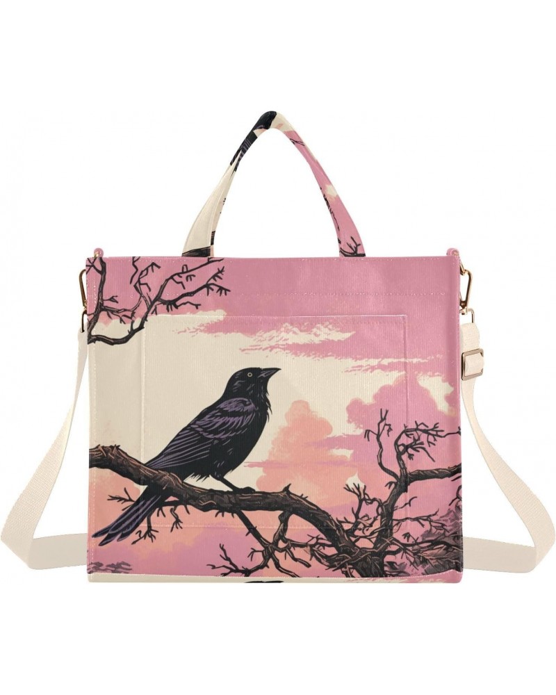 Corduroy Tote Bag Bird Sitting Tree Cross Body Bag for Women Casual with Magnetic Clasp $18.23 Totes