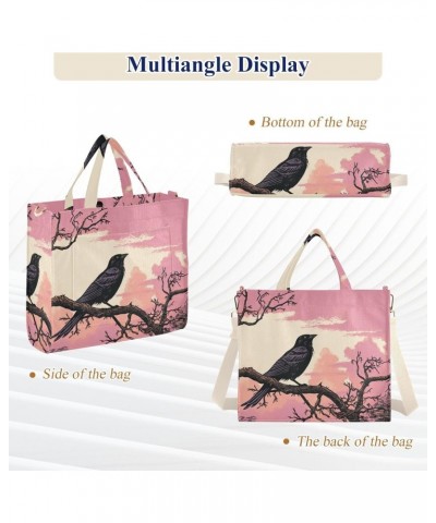 Corduroy Tote Bag Bird Sitting Tree Cross Body Bag for Women Casual with Magnetic Clasp $18.23 Totes