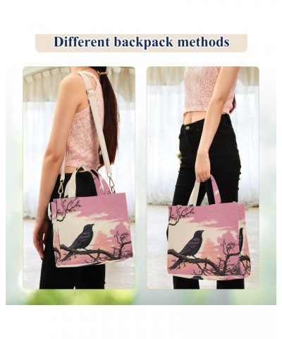 Corduroy Tote Bag Bird Sitting Tree Cross Body Bag for Women Casual with Magnetic Clasp $18.23 Totes