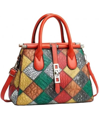 Women's Color Matching Plaid Pattern Handbag Contrast Checked Hand & Shoulder Bag Red $51.68 Totes