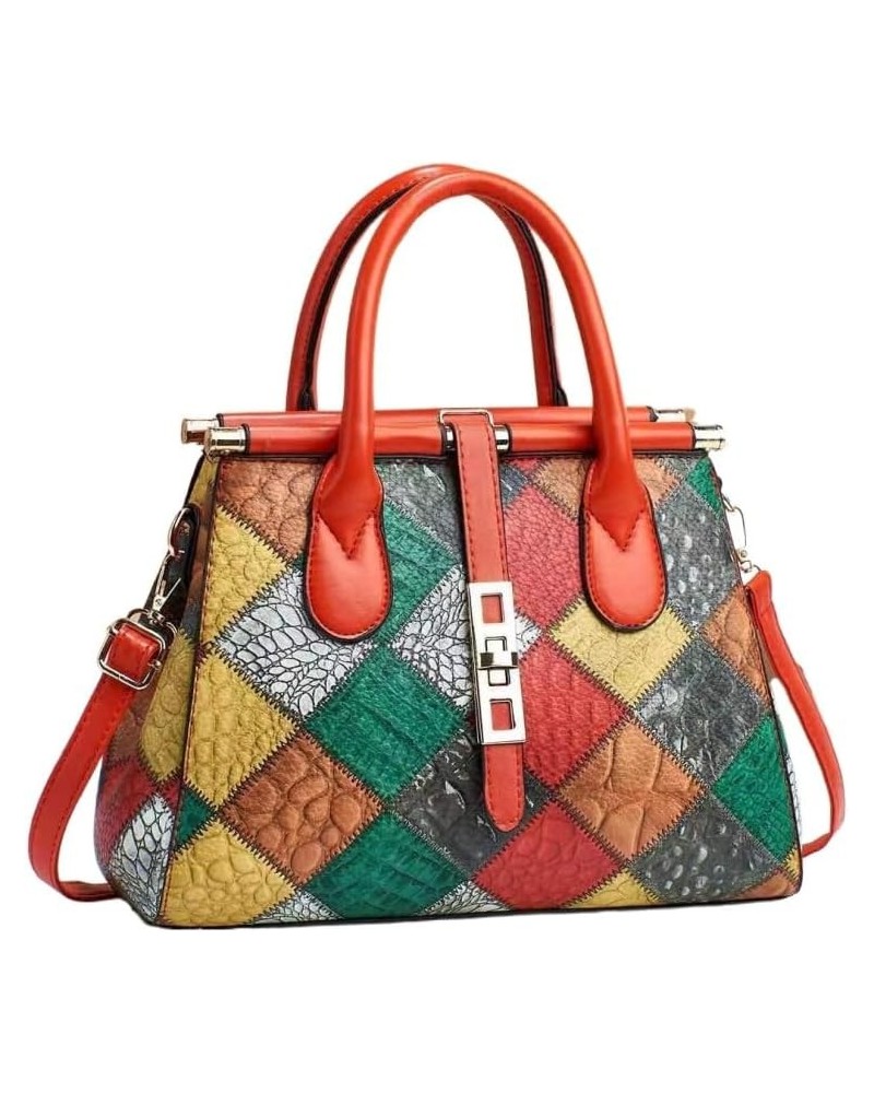 Women's Color Matching Plaid Pattern Handbag Contrast Checked Hand & Shoulder Bag Red $51.68 Totes