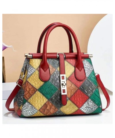 Women's Color Matching Plaid Pattern Handbag Contrast Checked Hand & Shoulder Bag Red $51.68 Totes