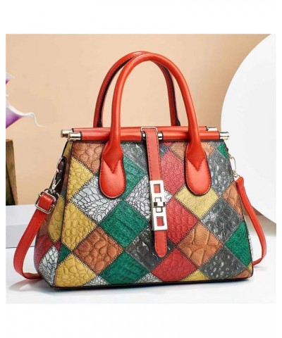 Women's Color Matching Plaid Pattern Handbag Contrast Checked Hand & Shoulder Bag Red $51.68 Totes