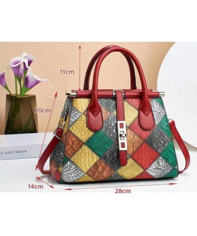 Women's Color Matching Plaid Pattern Handbag Contrast Checked Hand & Shoulder Bag Red $51.68 Totes