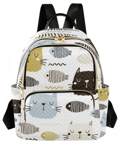 Women Backpack Purse Lovely Cat Face and Fish Fashion Shoulder Bags Travel Backpack Small Daypacks M Small $15.60 Backpacks