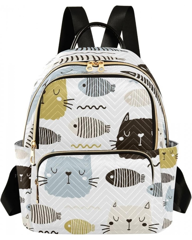 Women Backpack Purse Lovely Cat Face and Fish Fashion Shoulder Bags Travel Backpack Small Daypacks M Small $15.60 Backpacks