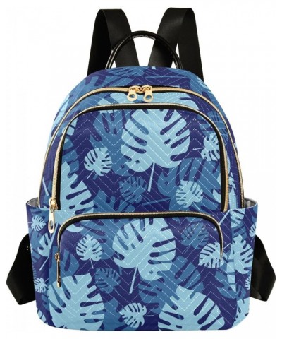 Tropical Blue Leaves Backpack for Women Shoulder Bag Lightweight Mini Backpack Casual Daypack Back Pack for Travel Work Mini(...