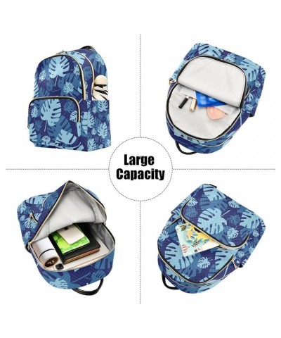 Tropical Blue Leaves Backpack for Women Shoulder Bag Lightweight Mini Backpack Casual Daypack Back Pack for Travel Work Mini(...