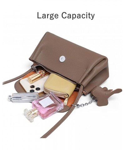 Women's High end Fashion Crossbody Bag with Elephant Pendant,Mini Square Handbag,Multi Pockets Solid Shoulder Bag Tea Brown $...