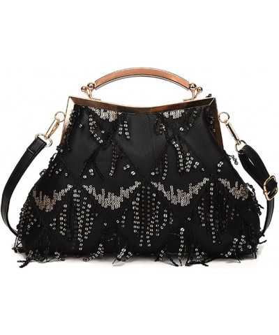 Women Evening Bag Kiss Lock Purse Sequin Tassel Handbags Shoulder Crossbody Bags Clutch Lady Wedding Party Satchel Black $35....