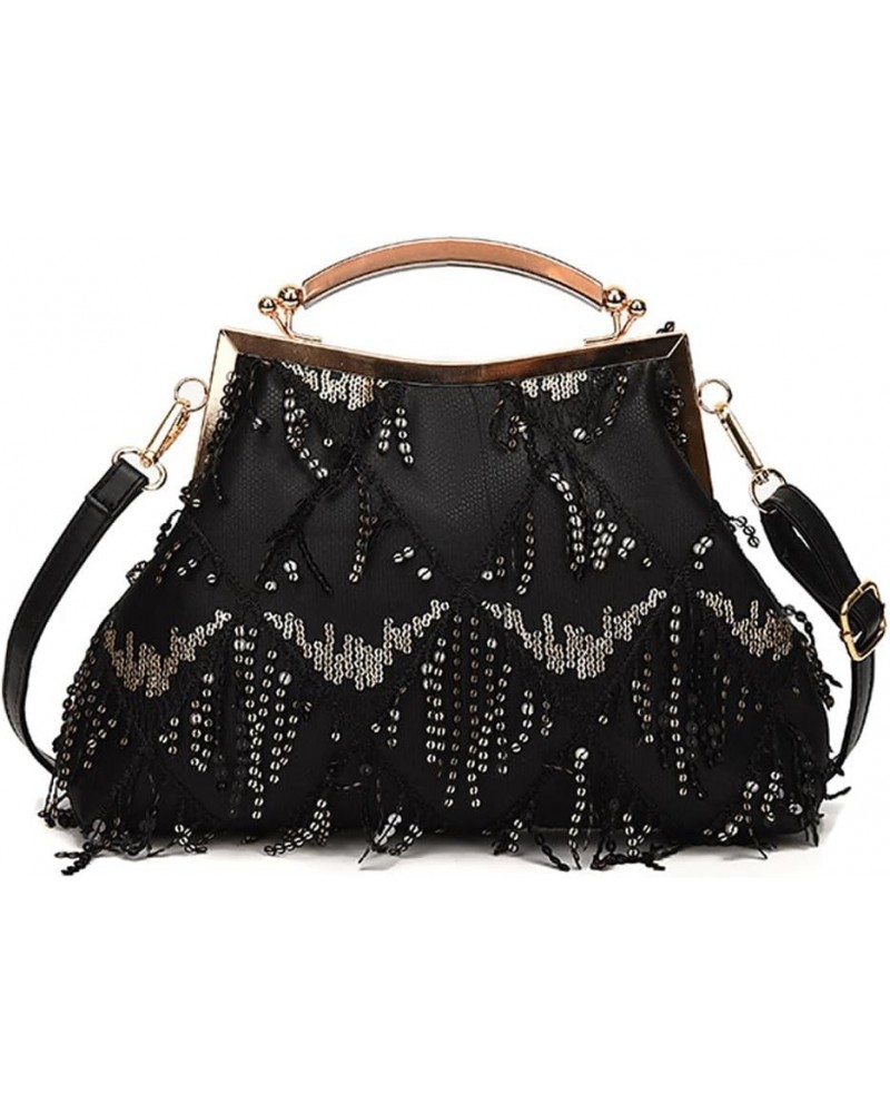 Women Evening Bag Kiss Lock Purse Sequin Tassel Handbags Shoulder Crossbody Bags Clutch Lady Wedding Party Satchel Black $35....