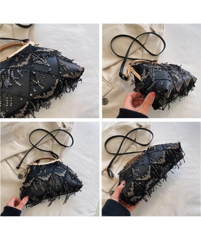 Women Evening Bag Kiss Lock Purse Sequin Tassel Handbags Shoulder Crossbody Bags Clutch Lady Wedding Party Satchel Black $35....