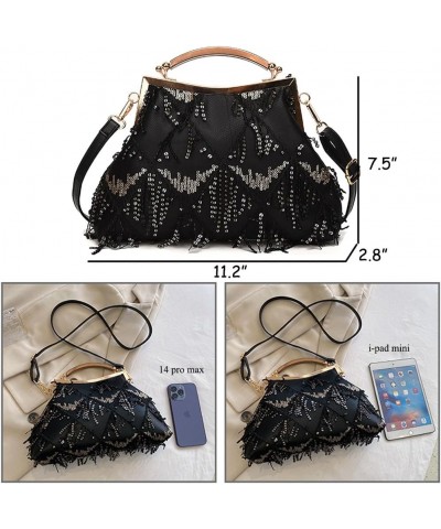 Women Evening Bag Kiss Lock Purse Sequin Tassel Handbags Shoulder Crossbody Bags Clutch Lady Wedding Party Satchel Black $35....