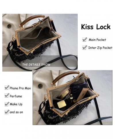 Women Evening Bag Kiss Lock Purse Sequin Tassel Handbags Shoulder Crossbody Bags Clutch Lady Wedding Party Satchel Black $35....