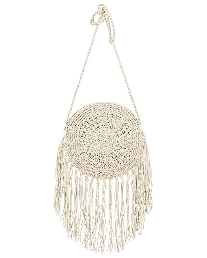 Van Caro Handwoven Cotton Straw Shoulder Bag Crochet Tassel Beach Bohemian Purse for Women 3878 White $13.59 Totes