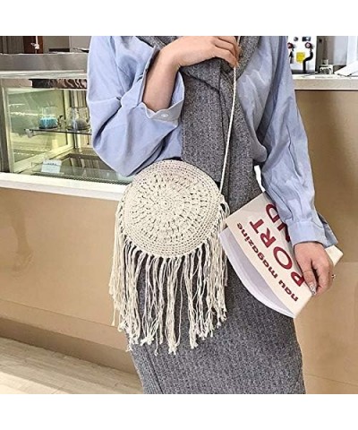 Van Caro Handwoven Cotton Straw Shoulder Bag Crochet Tassel Beach Bohemian Purse for Women 3878 White $13.59 Totes