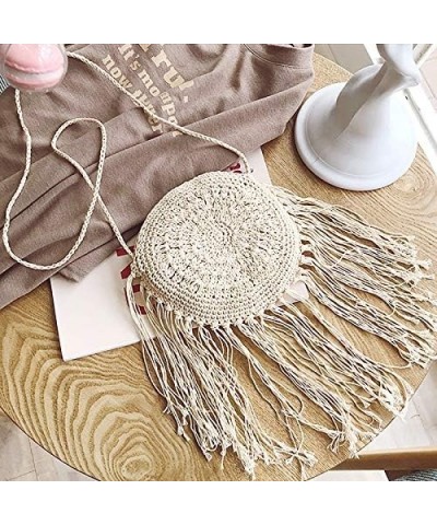 Van Caro Handwoven Cotton Straw Shoulder Bag Crochet Tassel Beach Bohemian Purse for Women 3878 White $13.59 Totes