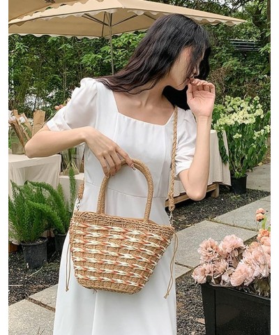 Straw Handbag Tote Bag for Women Summer Beach Bag Drawstring Rattan Crossbody Bag Bucket Bag Handmade Woven Hobo Purse 2024 A...