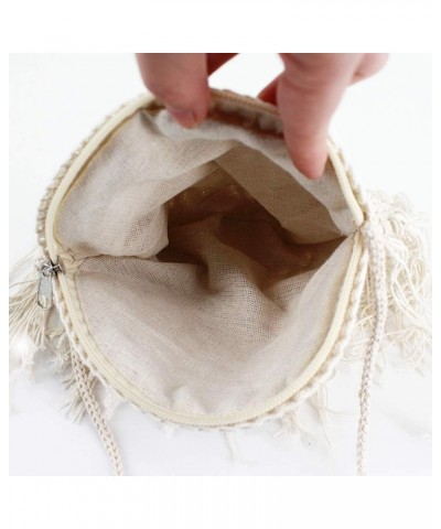 Van Caro Handwoven Cotton Straw Shoulder Bag Crochet Tassel Beach Bohemian Purse for Women 3878 White $13.59 Totes