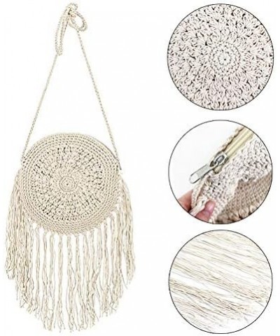 Van Caro Handwoven Cotton Straw Shoulder Bag Crochet Tassel Beach Bohemian Purse for Women 3878 White $13.59 Totes