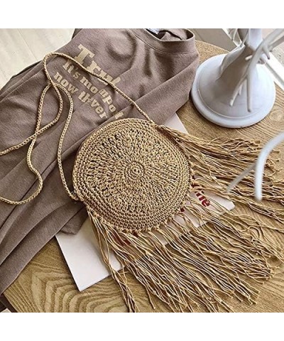 Van Caro Handwoven Cotton Straw Shoulder Bag Crochet Tassel Beach Bohemian Purse for Women 3878 White $13.59 Totes