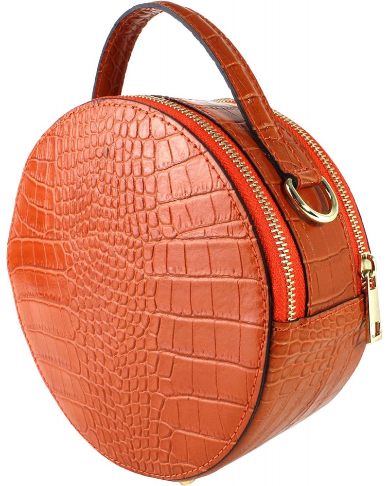 Celia Orange Print Croco Round Italian Shoulder Leather Bag/Round Crossbody Bag for Women/Circle Wristlet Handbag/ $58.68 Sho...