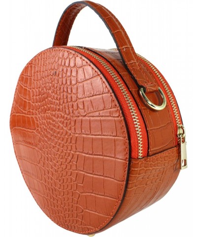 Celia Orange Print Croco Round Italian Shoulder Leather Bag/Round Crossbody Bag for Women/Circle Wristlet Handbag/ $58.68 Sho...