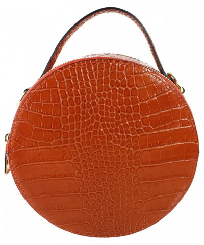 Celia Orange Print Croco Round Italian Shoulder Leather Bag/Round Crossbody Bag for Women/Circle Wristlet Handbag/ $58.68 Sho...