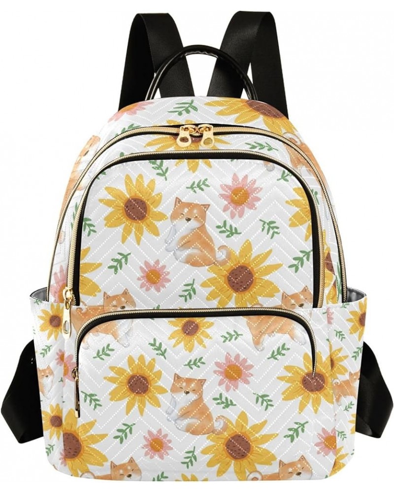 Shiba Inu Dog and Sunflower Backpack Purse for Women Anti Theft Backpack Small Travel Backpack Shoulder Bag Small(11.41'' x 6...