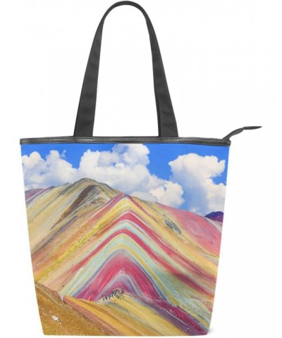 Rainbow Mountain Peru Tote Handbag for Women Tote Bag, Canvas + leather Shoulder Bag, Hobo bag, Satchel Purse(228ly5a) $14.99...