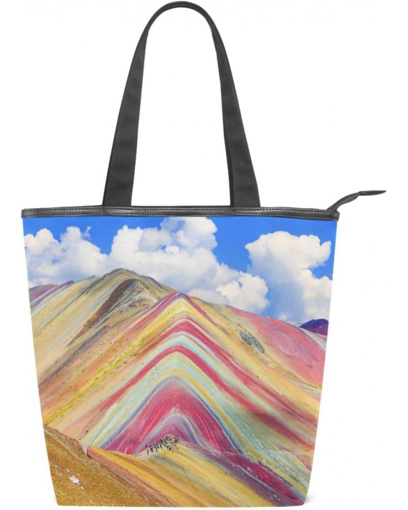 Rainbow Mountain Peru Tote Handbag for Women Tote Bag, Canvas + leather Shoulder Bag, Hobo bag, Satchel Purse(228ly5a) $14.99...