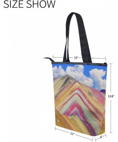 Rainbow Mountain Peru Tote Handbag for Women Tote Bag, Canvas + leather Shoulder Bag, Hobo bag, Satchel Purse(228ly5a) $14.99...