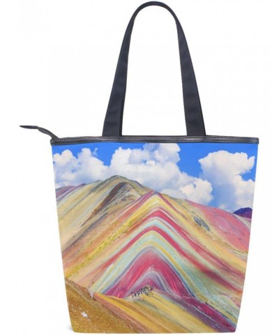 Rainbow Mountain Peru Tote Handbag for Women Tote Bag, Canvas + leather Shoulder Bag, Hobo bag, Satchel Purse(228ly5a) $14.99...