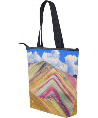 Rainbow Mountain Peru Tote Handbag for Women Tote Bag, Canvas + leather Shoulder Bag, Hobo bag, Satchel Purse(228ly5a) $14.99...