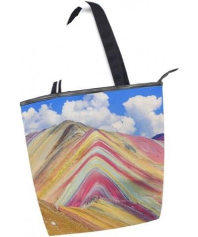 Rainbow Mountain Peru Tote Handbag for Women Tote Bag, Canvas + leather Shoulder Bag, Hobo bag, Satchel Purse(228ly5a) $14.99...