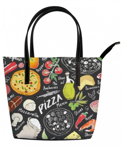 Shoulder Bag Tote Bags for Women Pizza Doodles Food Leather Shopper Work Handbags Large Casual Bag $26.67 Totes