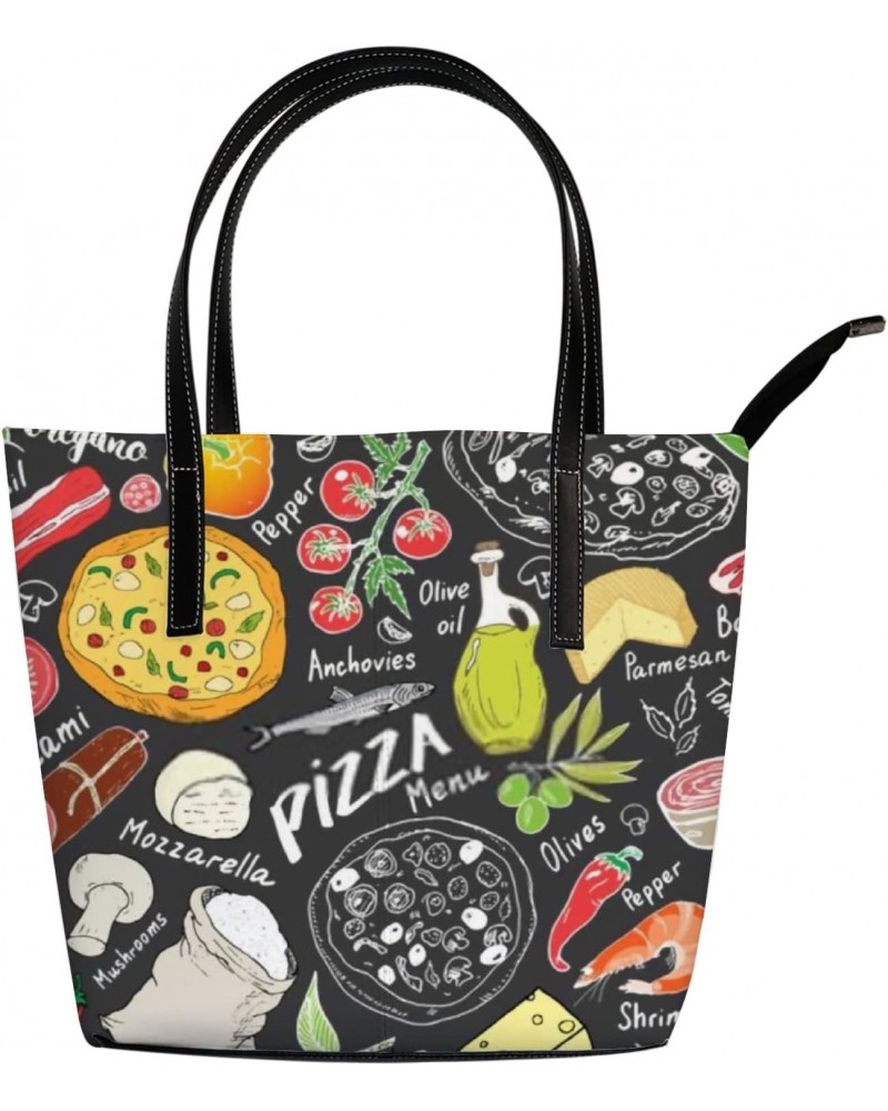 Shoulder Bag Tote Bags for Women Pizza Doodles Food Leather Shopper Work Handbags Large Casual Bag $26.67 Totes