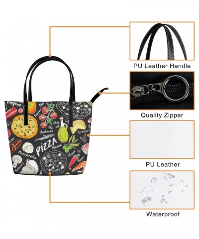 Shoulder Bag Tote Bags for Women Pizza Doodles Food Leather Shopper Work Handbags Large Casual Bag $26.67 Totes