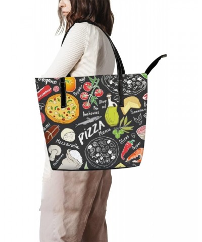 Shoulder Bag Tote Bags for Women Pizza Doodles Food Leather Shopper Work Handbags Large Casual Bag $26.67 Totes