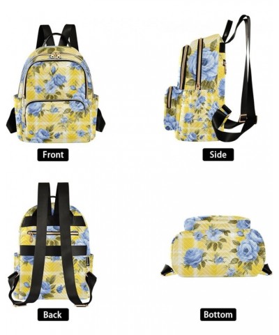 Blue Roses on Yellow and White Checkered Women Fashion Backpack, Fashion Travel Backpack, Women's Travel Backpack, S Vintage ...